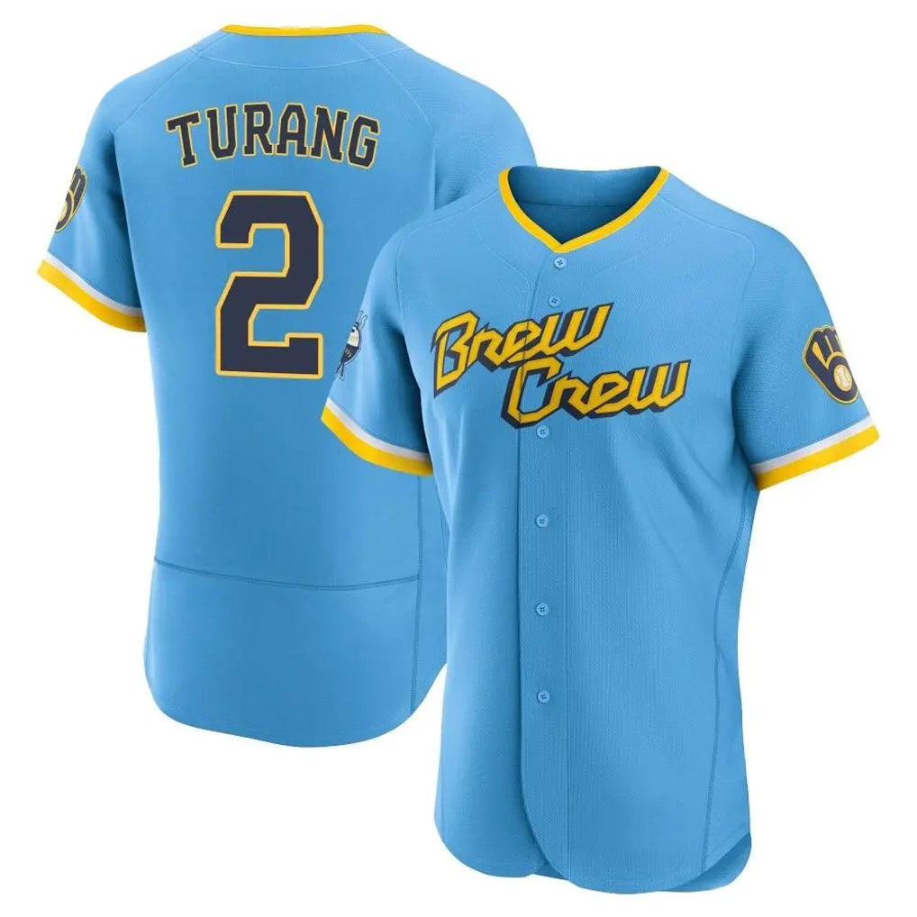 Boles M.Brewers #2 Brice Turang Player Light Blue City Connect Home Limited Elite Stitched Jerseys
