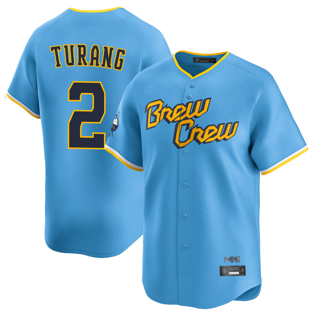Boles M.Brewers #2 Brice Turang Player Light Blue City Connect Home Limited Stitched Jerseys