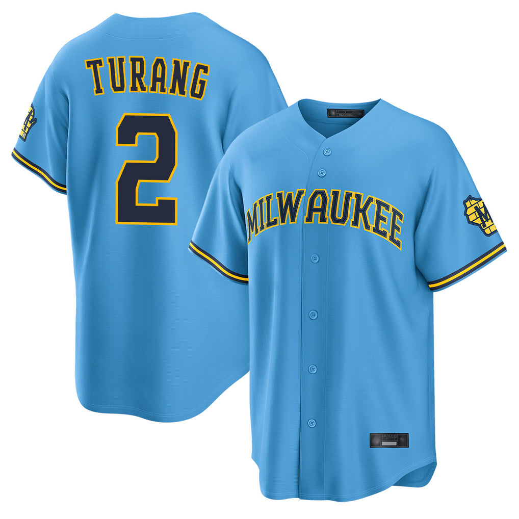 Boles M.Brewers #2 Brice Turang Player Light Blue Road Stadium Game Stitched Jerseys