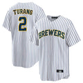 Boles M.Brewers #2 Brice Turang Player White Stripes Home Game Stitched Jerseys