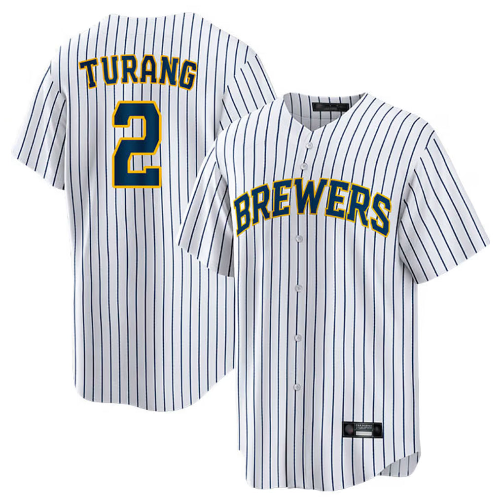 Boles M.Brewers #2 Brice Turang Player White Stripes Home Game Stitched Jerseys