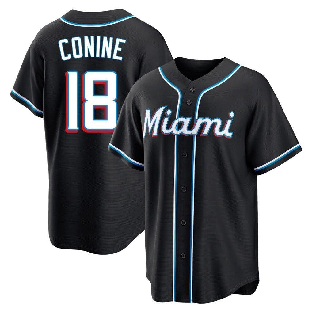 Boles M.Marlins #18 Griffin Conine Player Black Fashion Out Home Game Stitched Jerseys