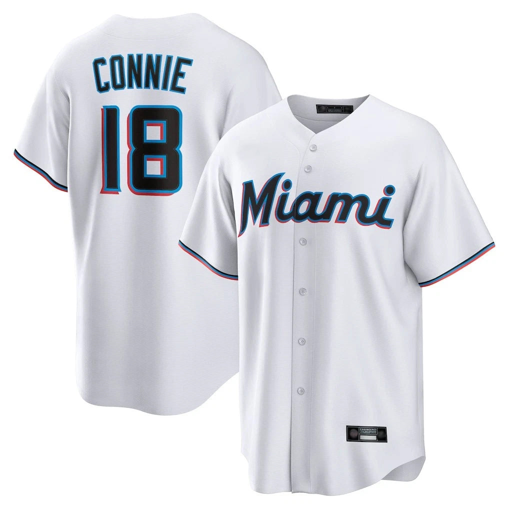 Boles M.Marlins #18 Griffin Conine Player White Home Game Stitched Jerseys
