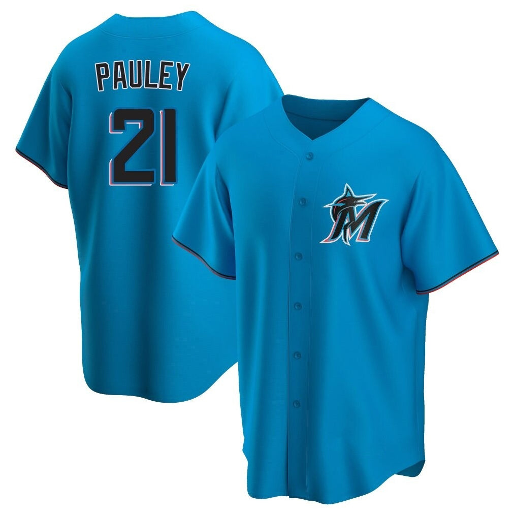 Boles M.Marlins #21 Graham Pauley Player Blue Home Game Stitched Jerseys