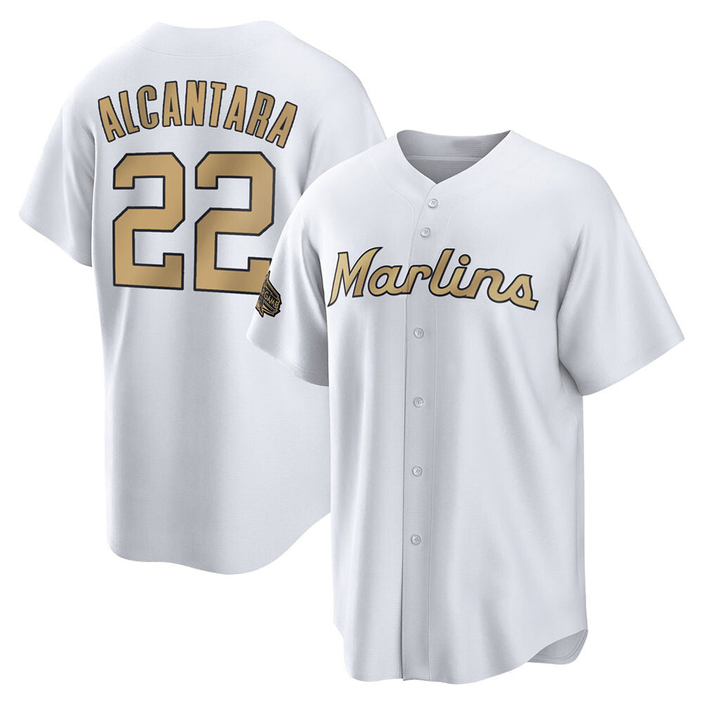 Boles M.Marlins #22 Sandy Alcantara Player Gold Home Game Stitched Jerseys