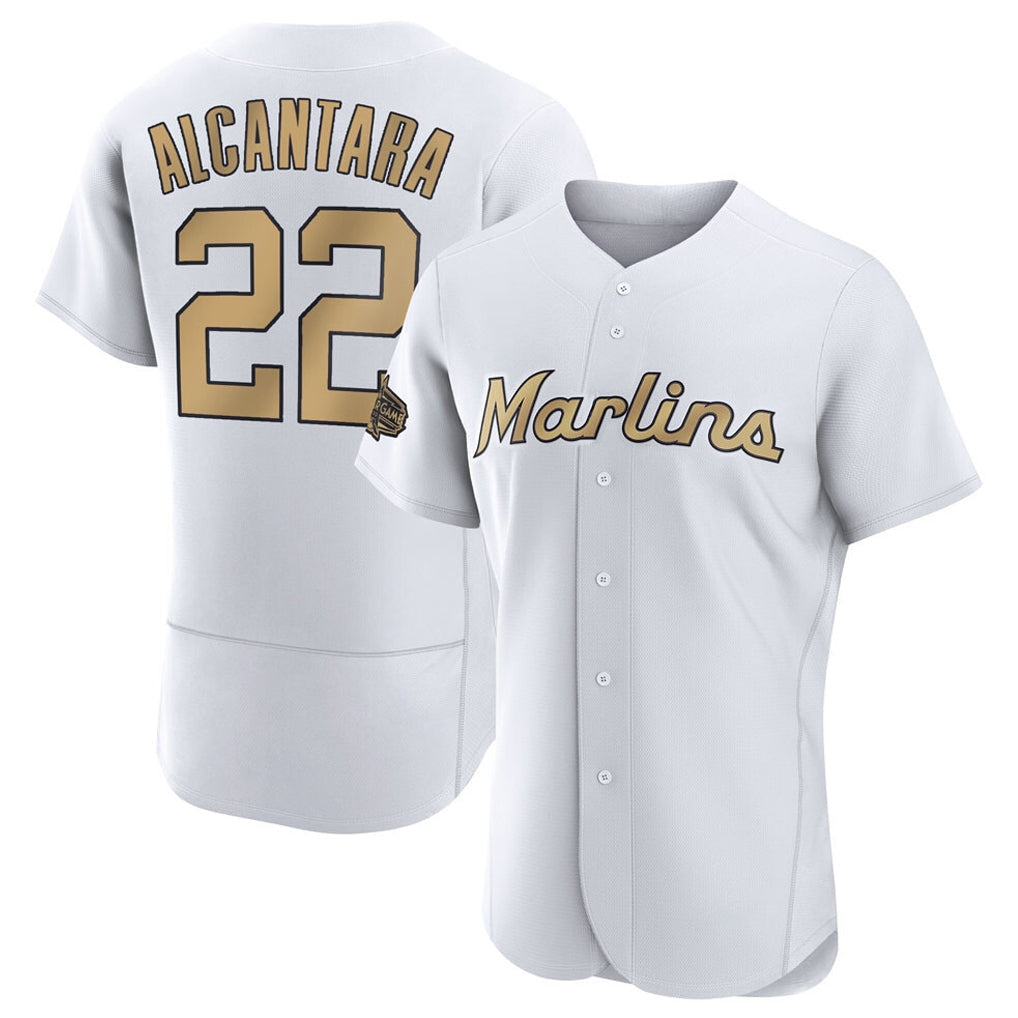 Boles M.Marlins #22 Sandy Alcantara Player Gold  Home Limited Elite Stitched Jerseys