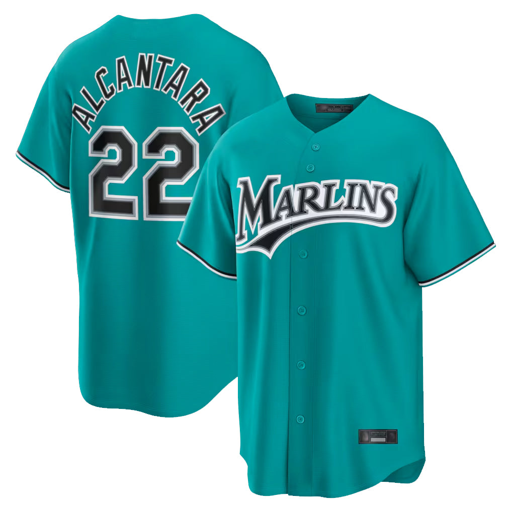 Boles M.Marlins #22 Sandy Alcantara Player Teal  Home Game Stitched Jerseys