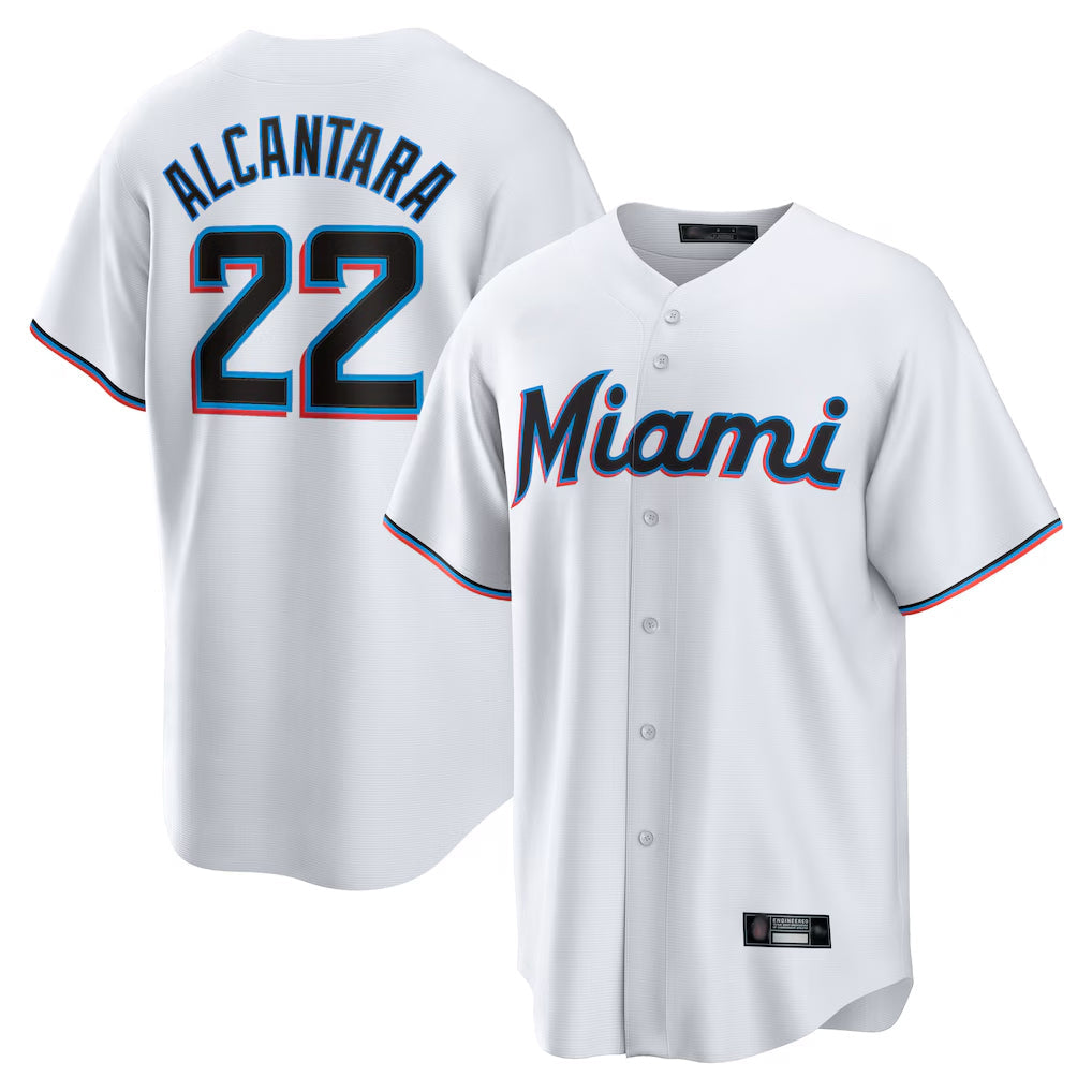 Boles M.Marlins #22 Sandy Alcantara Player White Home Game Stitched Jerseys