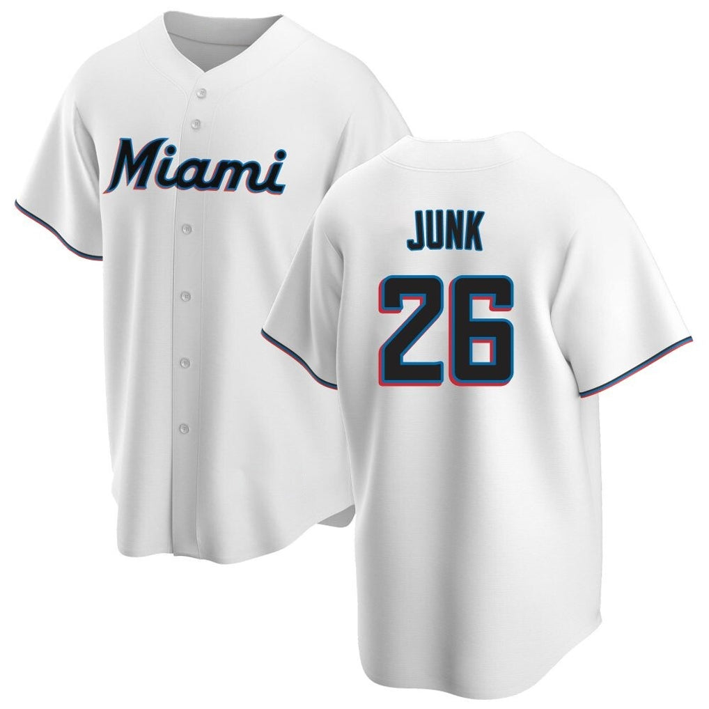 Boles M.Marlins #26 Janson Junk Player White  Home Game Stitched Jerseys