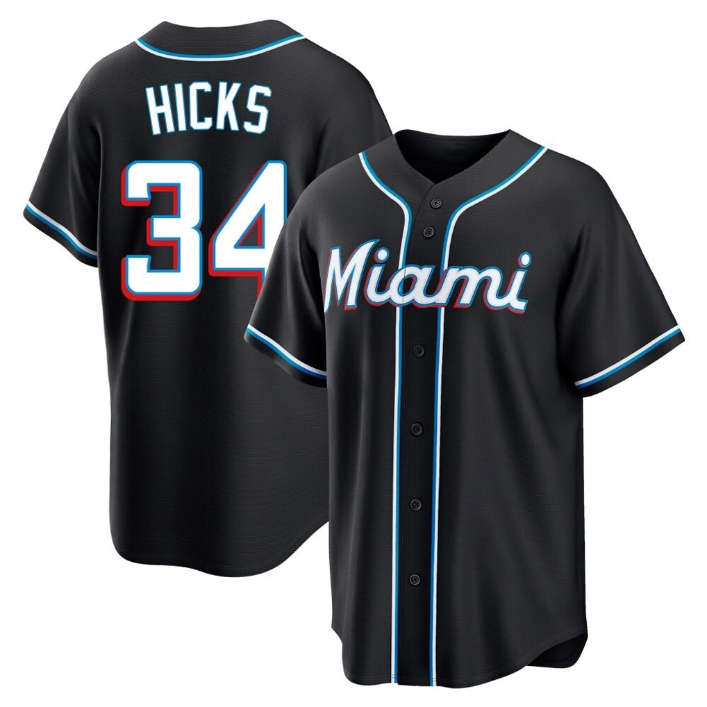 Boles M.Marlins #34 Liam Hicks Player Black Fashion Out Home Game Stitched Jerseys