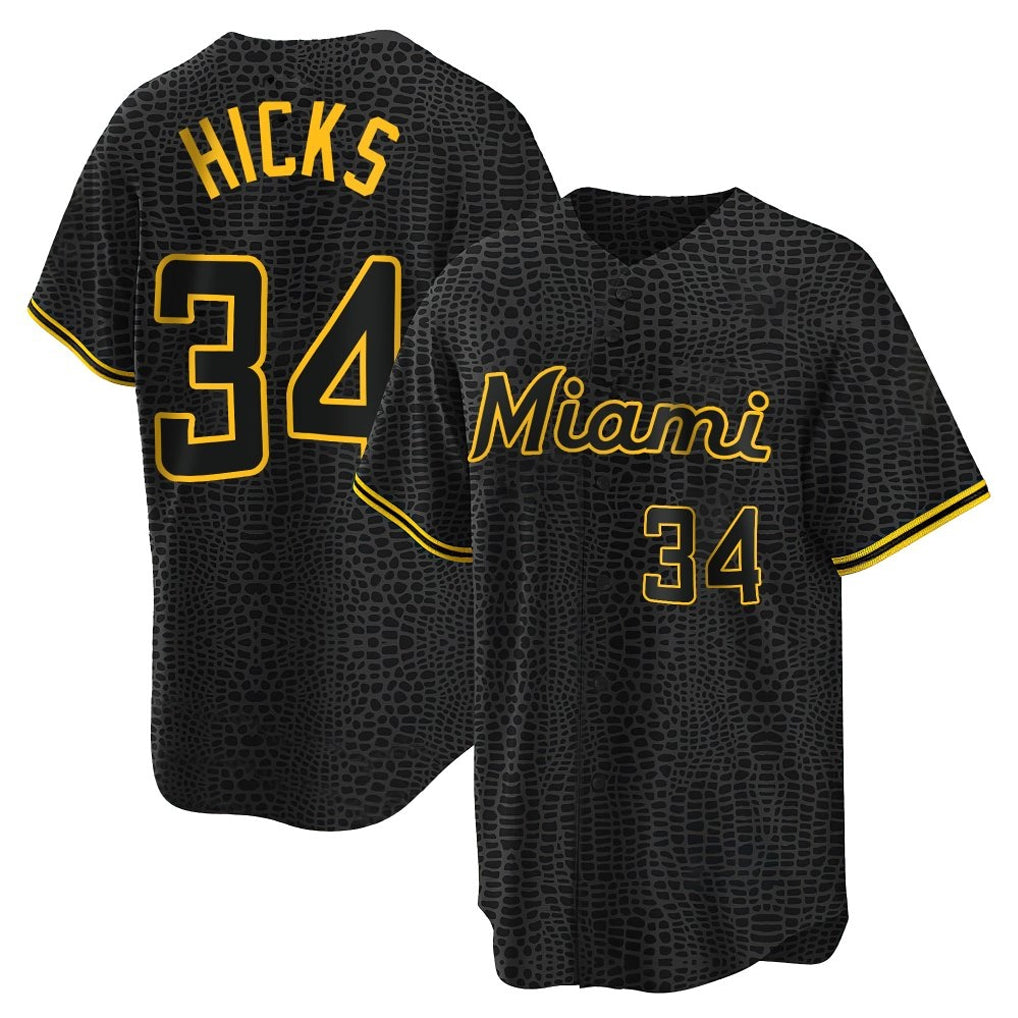 Boles M.Marlins #34 Liam Hicks Player Black Snake Skin City Home Game Stitched Jerseys