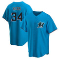Boles M.Marlins #34 Liam Hicks Player Blue Home Game Stitched Jerseys