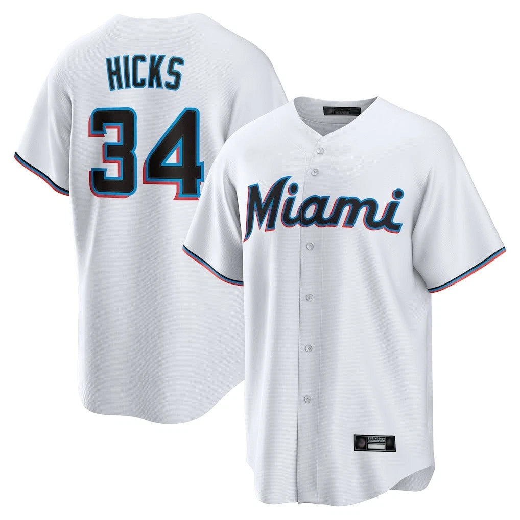 Boles M.Marlins #34 Liam Hicks Player White  Home Game Stitched Jerseys