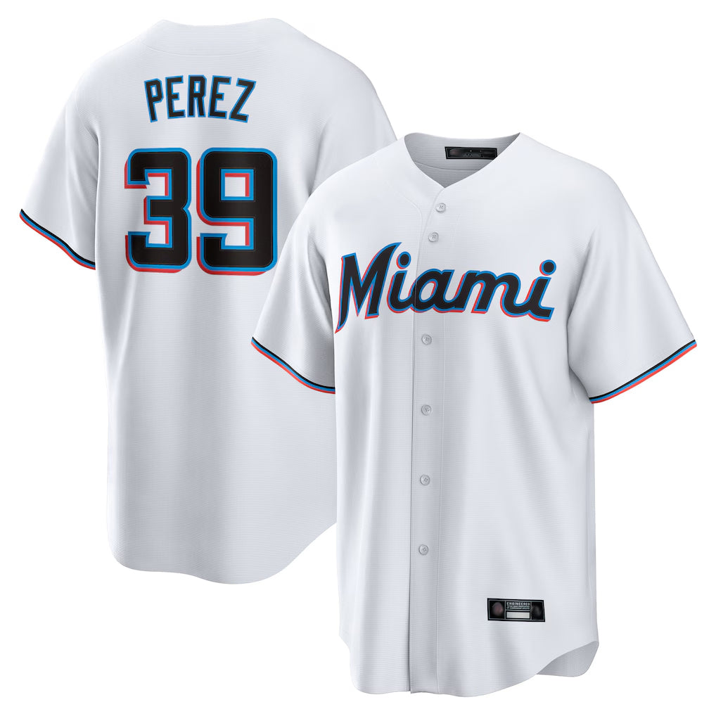Boles M.Marlins #39 Eury Perez Player White  Home Game Stitched Jerseys