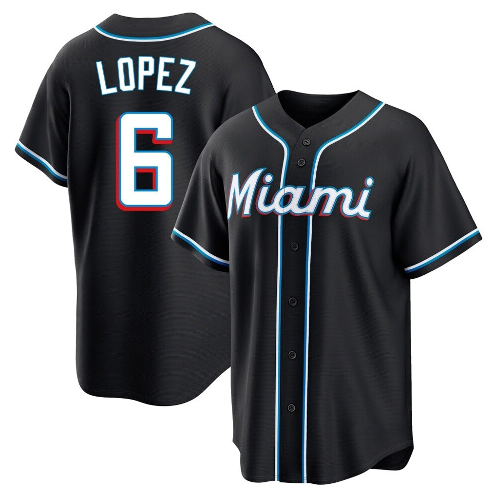 Boles M.Marlins #6 Otto Lopez Player Black Fashion Out Home Game Stitched Jerseys