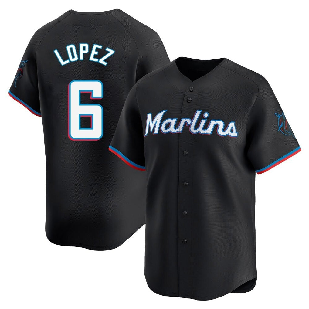 Boles M.Marlins #6 Otto Lopez Player Black  Home Limited Stitched Jerseys