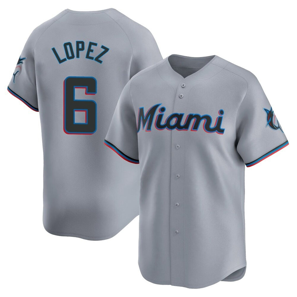 Boles M.Marlins #6 Otto Lopez Player Gray Home Limited Stitched Jerseys