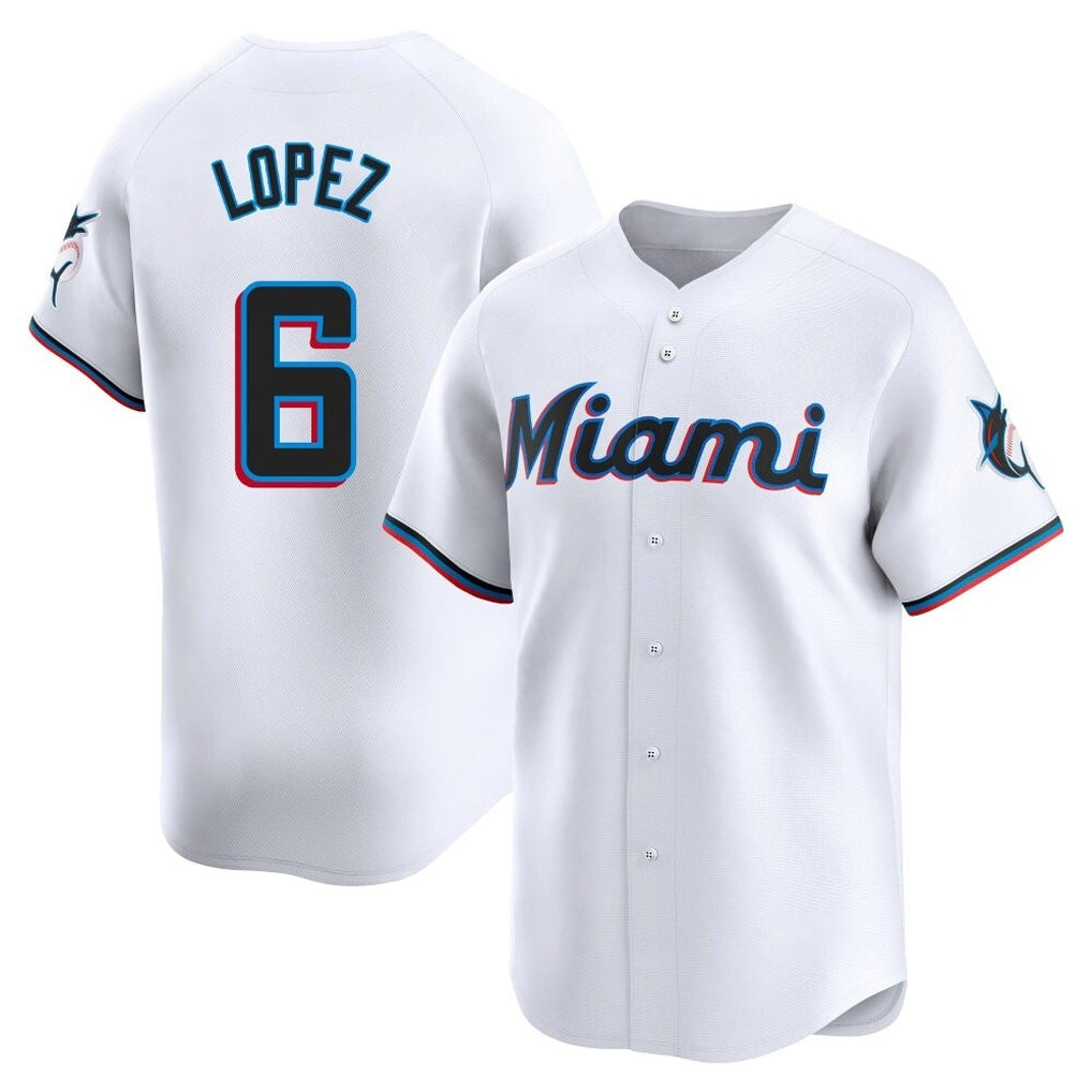 Boles M.Marlins #6 Otto Lopez Player White  Home Limited Stitched Jerseys
