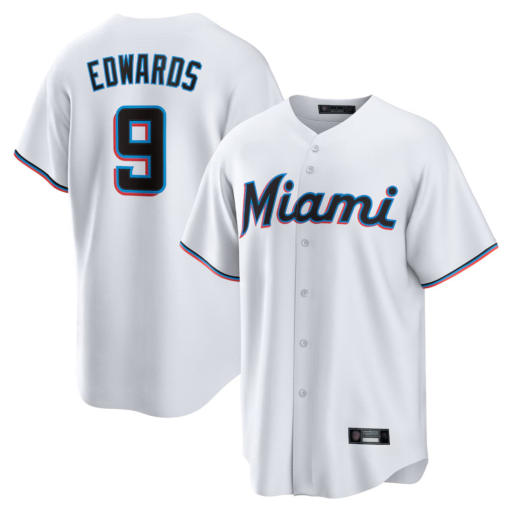 Boles M.Marlins #9 Xavier Edwards Player White  Home Game Stitched Jerseys