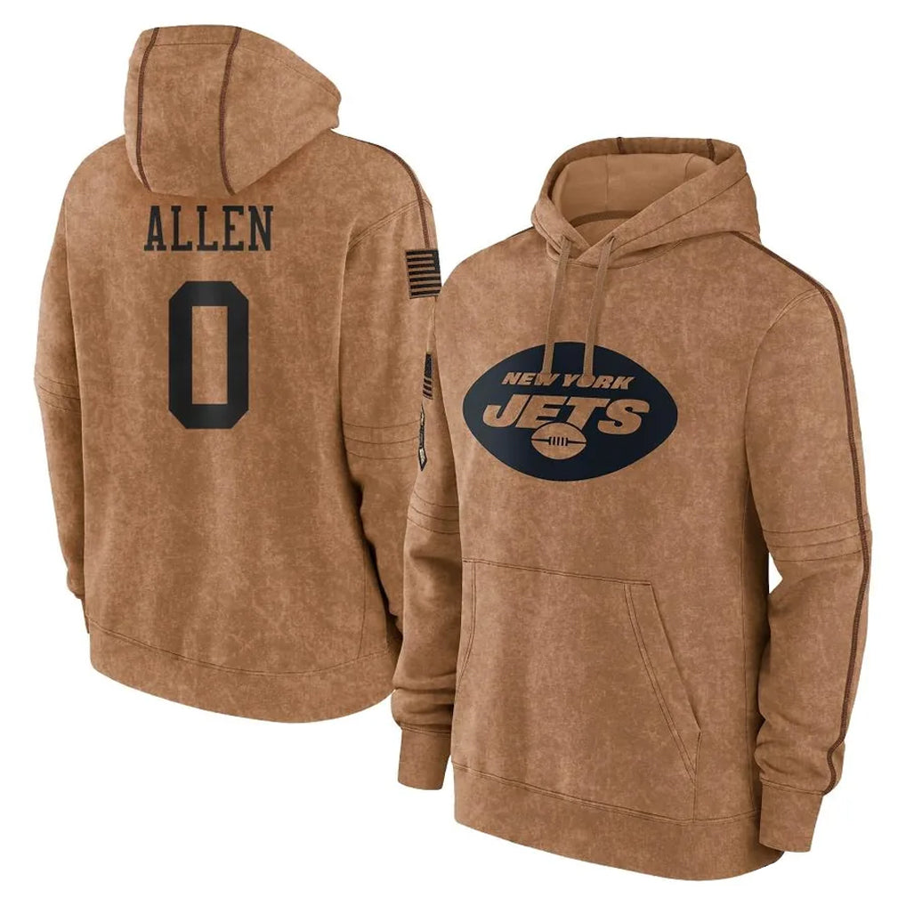 Boles NY.Jets #0 Braelon Allen Player Brown Salute to Service Pullover Hoodies Limited Game Stitched Jerseys