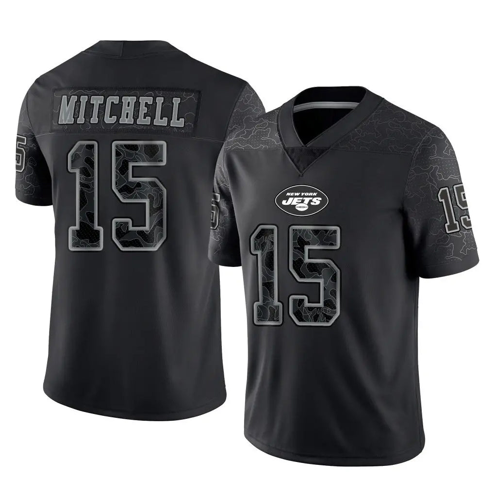 Boles NY.Jets #15 Adonai Mitchell Player Stealth Black Limited Reflective Home Game Stitched Jerseys