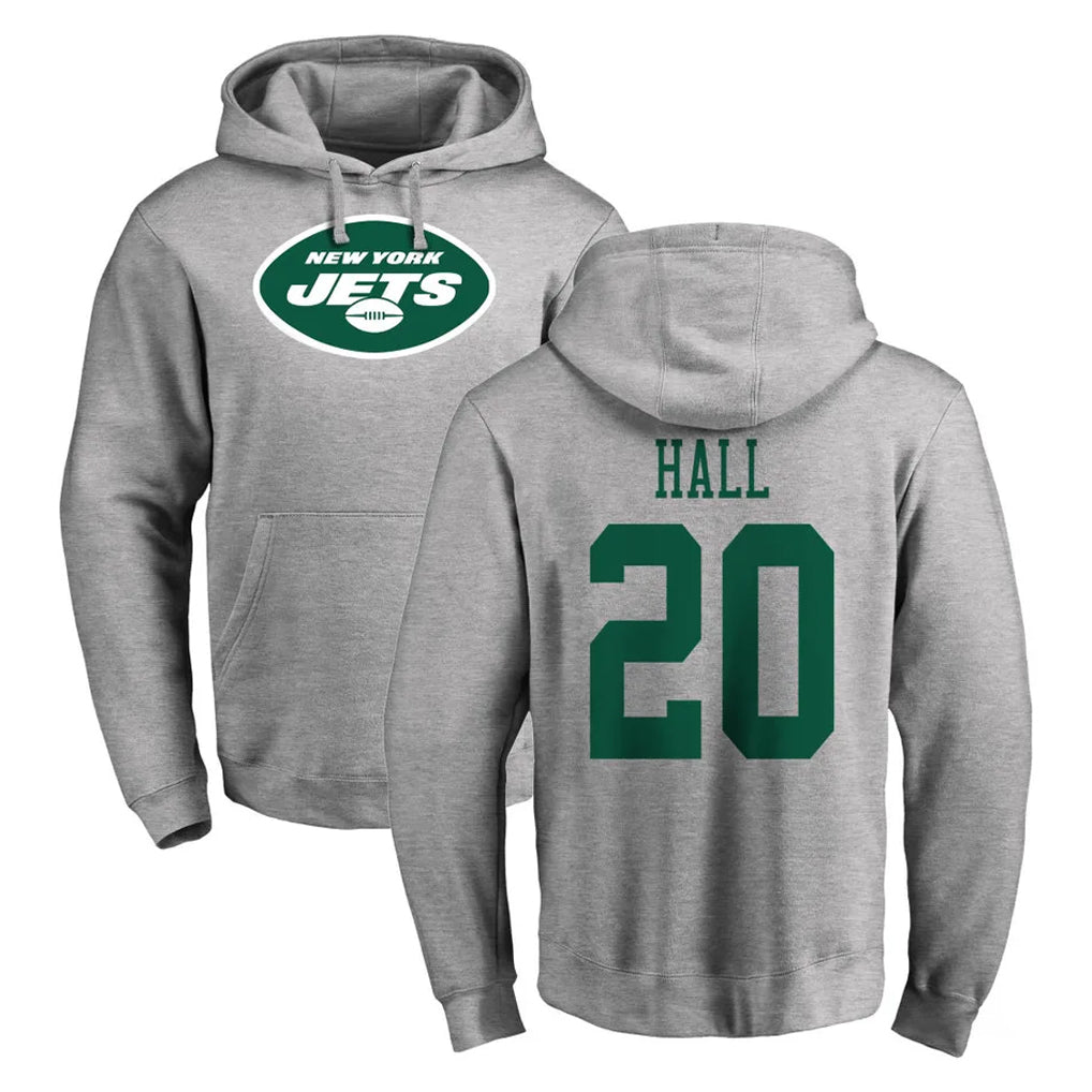 Boles NY.Jets #20 Breece Hall Player Gray LOGO Pullover Hoodies Limited Game Stitched Jerseys