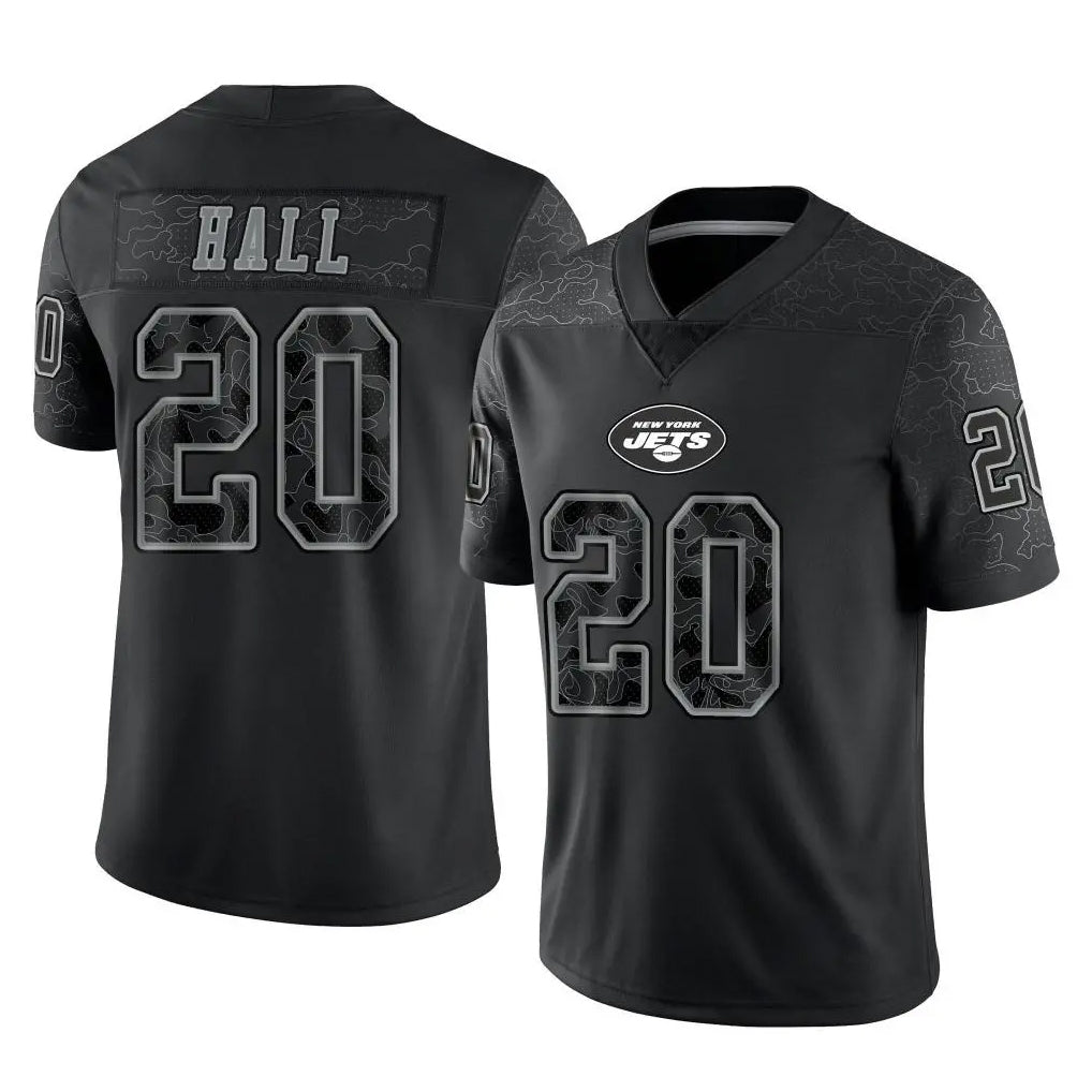 Boles NY.Jets #20 Breece Hall Player Stealth Black Limited Reflective Home Game Stitched Jerseys