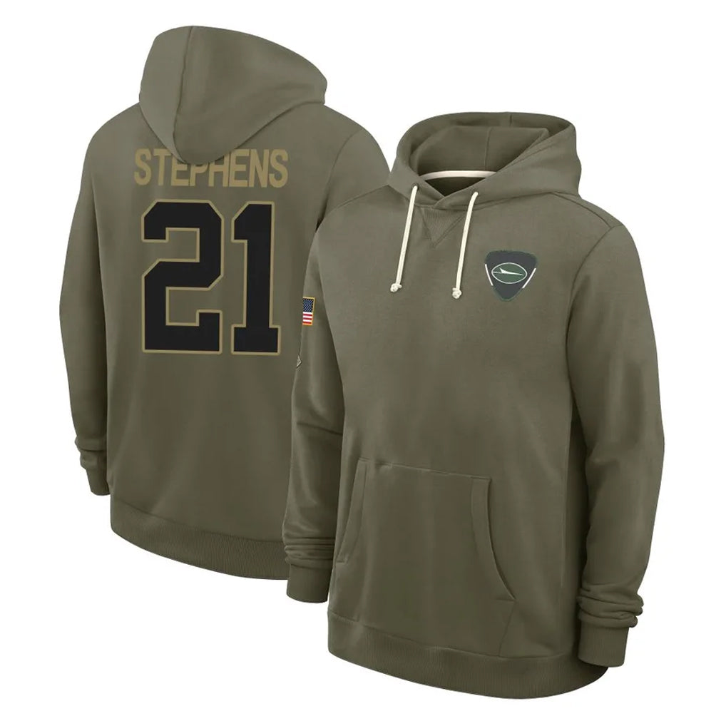 Boles NY.Jets #21 Brandon Stephens Player Olive Salute to Service Pullover Hoodies Limited Stitched Jerseys