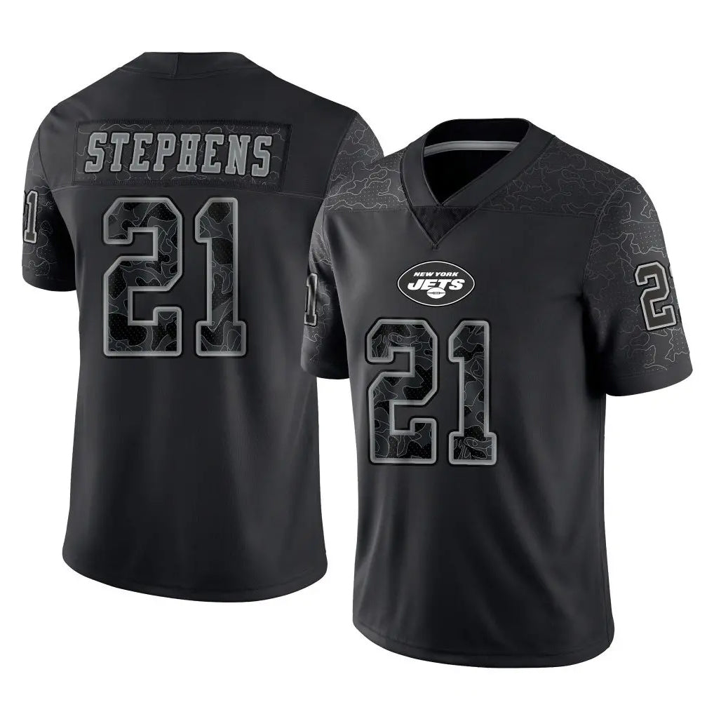 Boles NY.Jets #21 Brandon Stephens Player Stealth Black Limited Reflective Home Game Stitched Jerseys