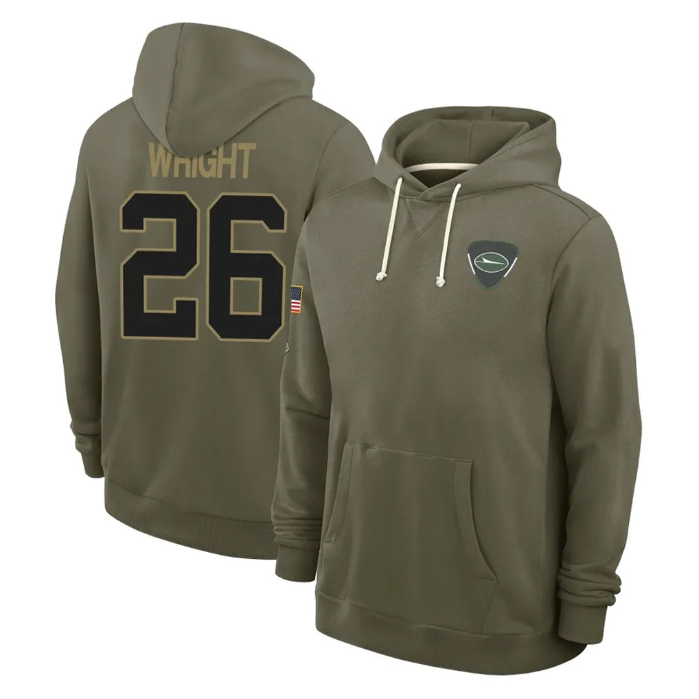Boles NY.Jets #26 Nahshon Wright Player Olive Salute to Service Pullover Hoodies Limited Stitched Jerseys