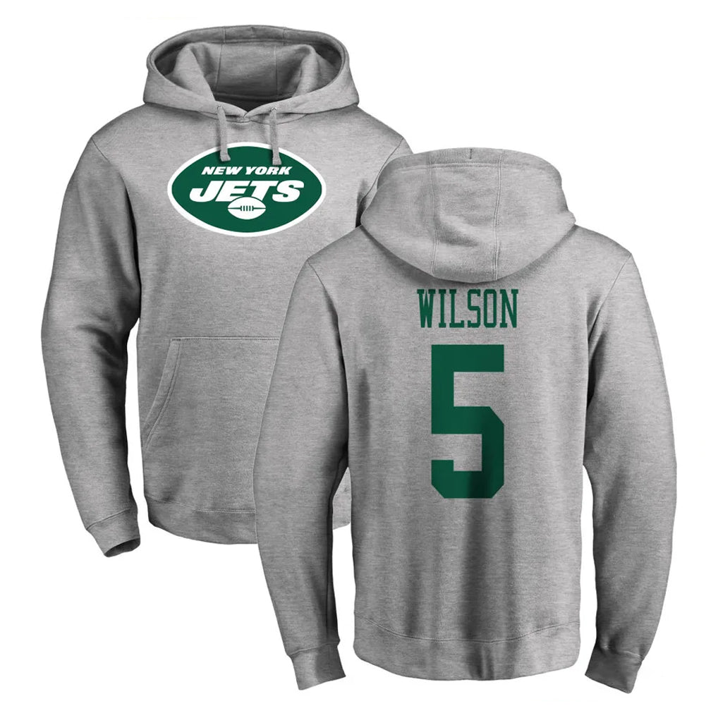 Boles NY.Jets #5 Garrett Wilson Player Gray LOGO Pullover Hoodies Limited Game Stitched Jerseys