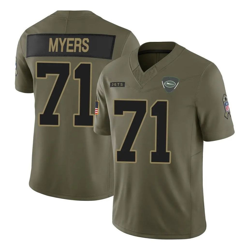 Boles NY.Jets #71 Josh Myers Player Olive 2025 Salute To Service Limited Stitched Jerseys