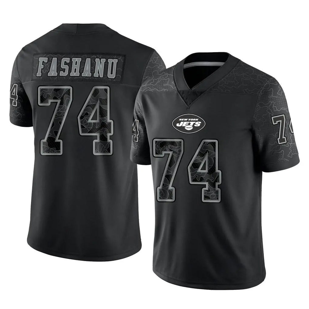 Boles NY.Jets #74 Olu Fashanu Player Stealth Black Limited Reflective Home Game Stitched Jerseys