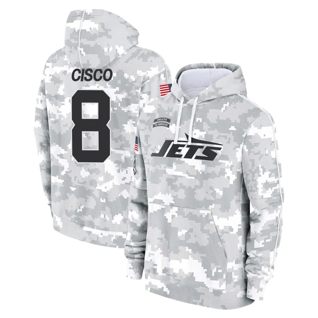 Boles NY.Jets #8 Andre Cisco Player Arctic Camo Salute to Service Pullover Hoodies Limited Game Stitched Jerseys