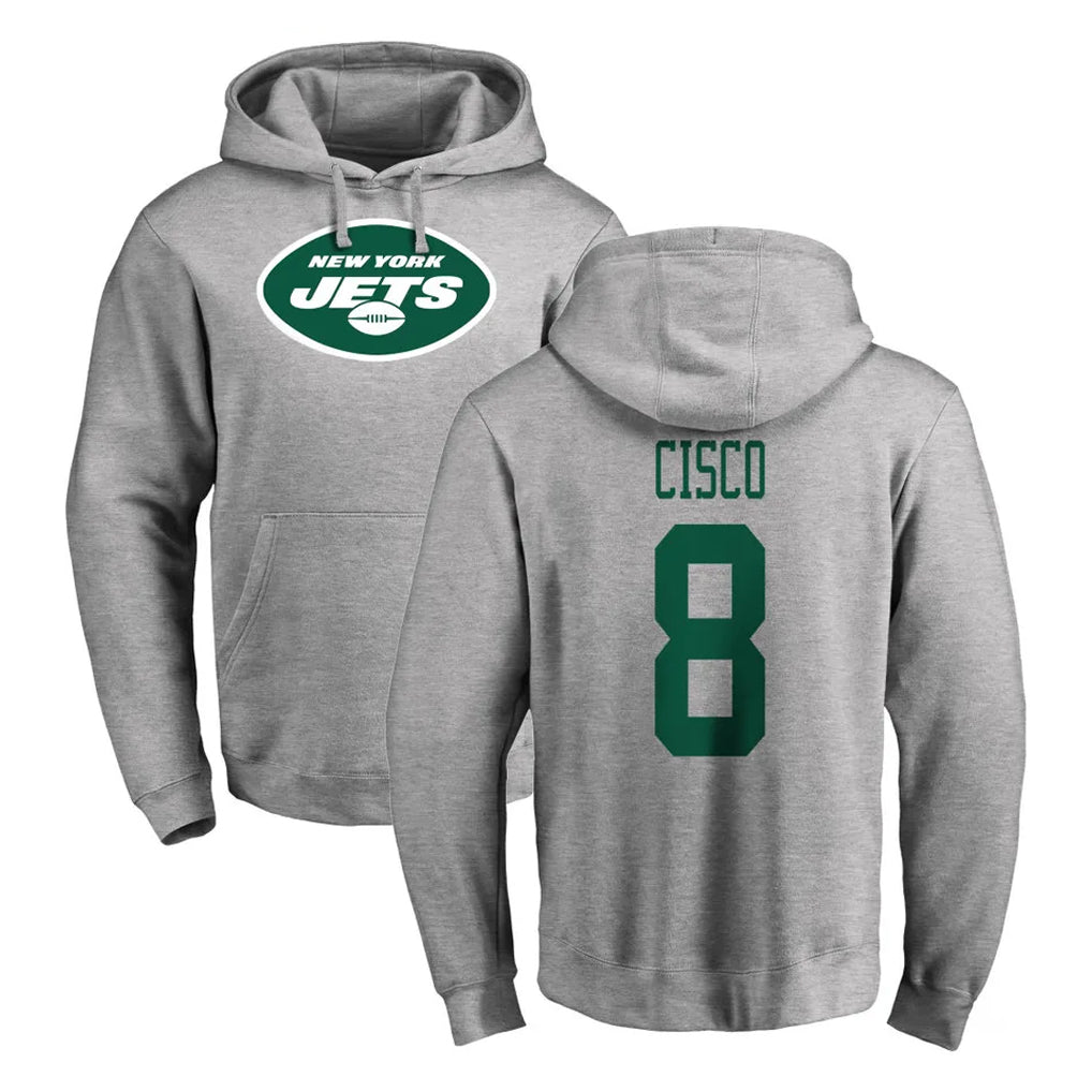 Boles NY.Jets #8 Andre Cisco Player Gray LOGO Pullover Hoodies Limited Game Stitched Jerseys