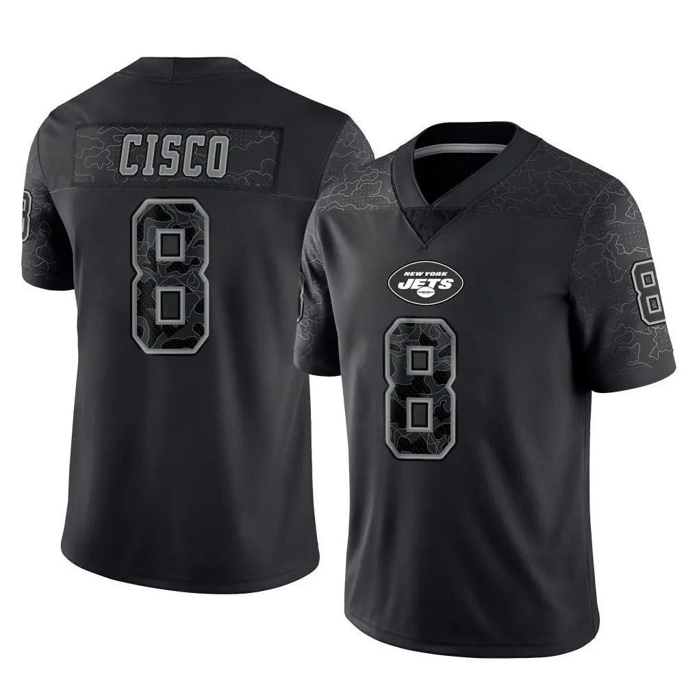 Boles NY.Jets #8 Andre Cisco Player Stealth Black Limited Reflective Home Game Stitched Jerseys