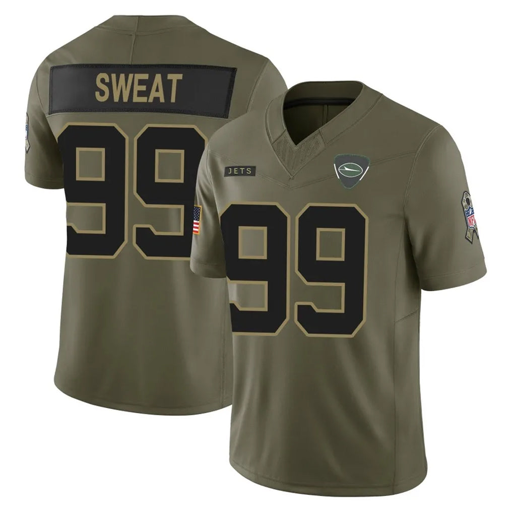 Boles NY.Jets #99 T'Vondre Sweat Player Olive 2025 Salute To Service Limited Stitched Jerseys