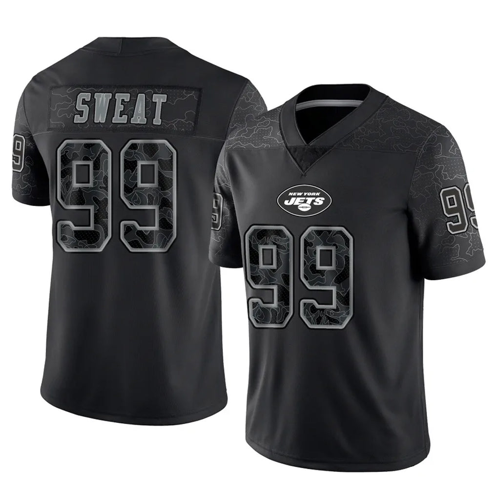 Boles NY.Jets #99 T'Vondre Sweat Player Stealth Black Limited Reflective Home Game Stitched Jerseys