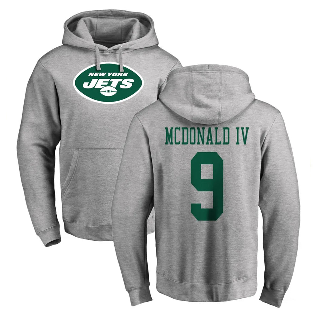 Boles NY.Jets #9 Will McDonald IV Player Gray LOGO Pullover Hoodies Limited Game Stitched Jerseys