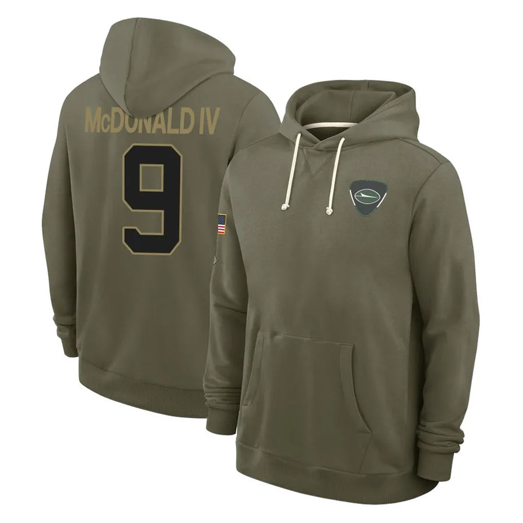 Boles NY.Jets #9 Will McDonald IV Player Olive Salute to Service Pullover Hoodies Limited Stitched Jerseys