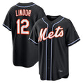 Boles NY.Mets #12 Francisco Lindor Player Black Fashion Out Game Stitched Jerseys
