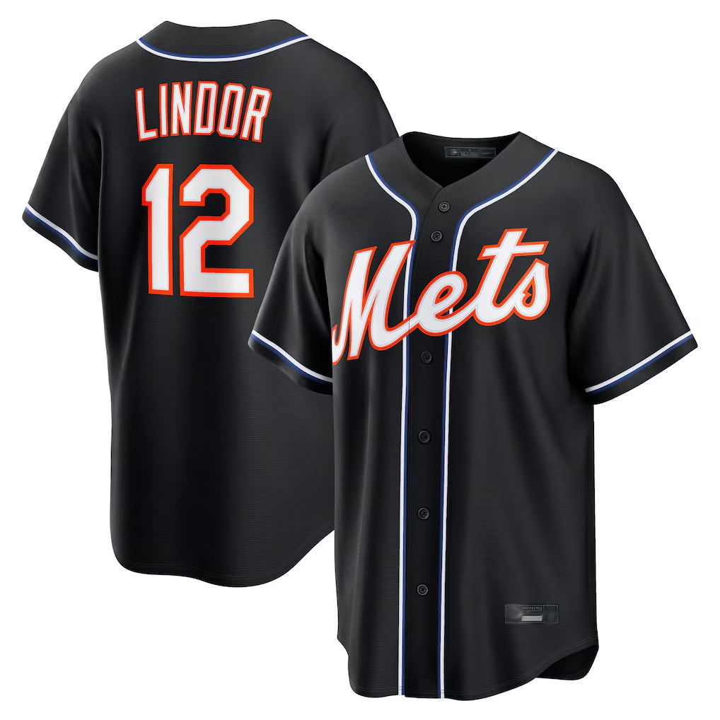 Boles NY.Mets #12 Francisco Lindor Player Black Fashion Out Game Stitched Jerseys