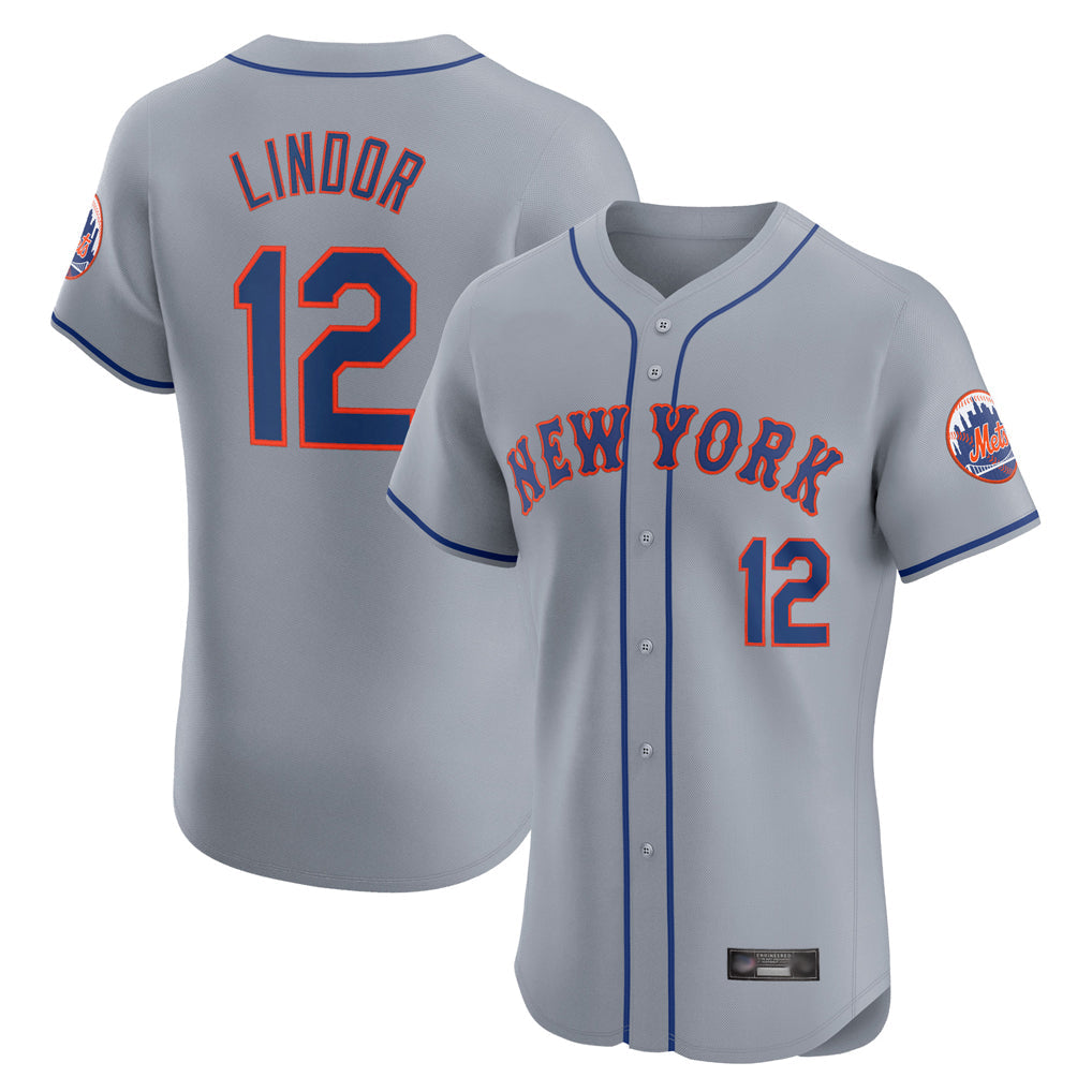 Boles NY.Mets #12 Francisco Lindor Player Gray Road Limited Elite Home Stitched Jerseys