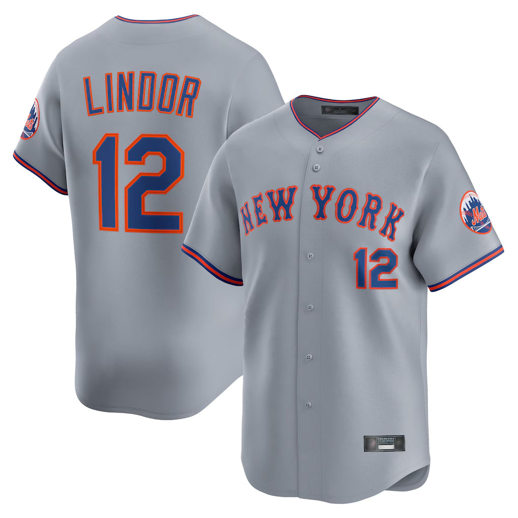 Boles NY.Mets #12 Francisco Lindor Player Gray Road Limited Home Stitched Jerseys