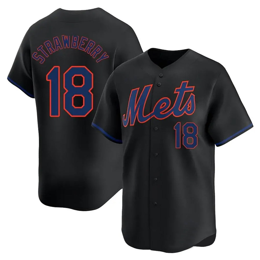 Boles NY.Mets #18 Darryl Strawberry Player Black Alternate Home Limited Stitched Jerseys