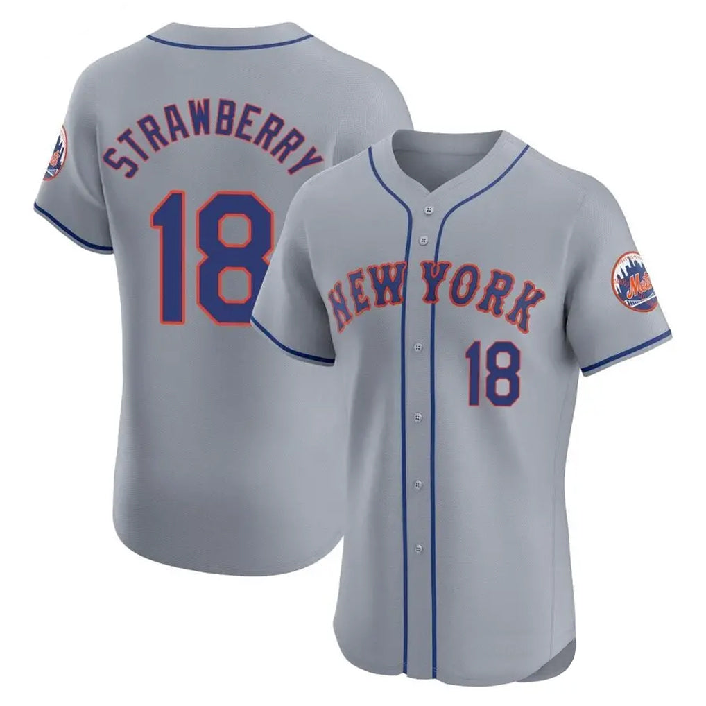 Boles NY.Mets #18 Darryl Strawberry Player Gray Road Limited Elite Home Stitched Jerseys
