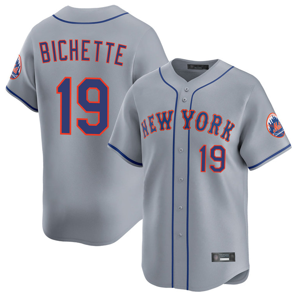 Boles NY.Mets #19 Bo Bichette Player Gray Road Limited Home Stitched Jerseys