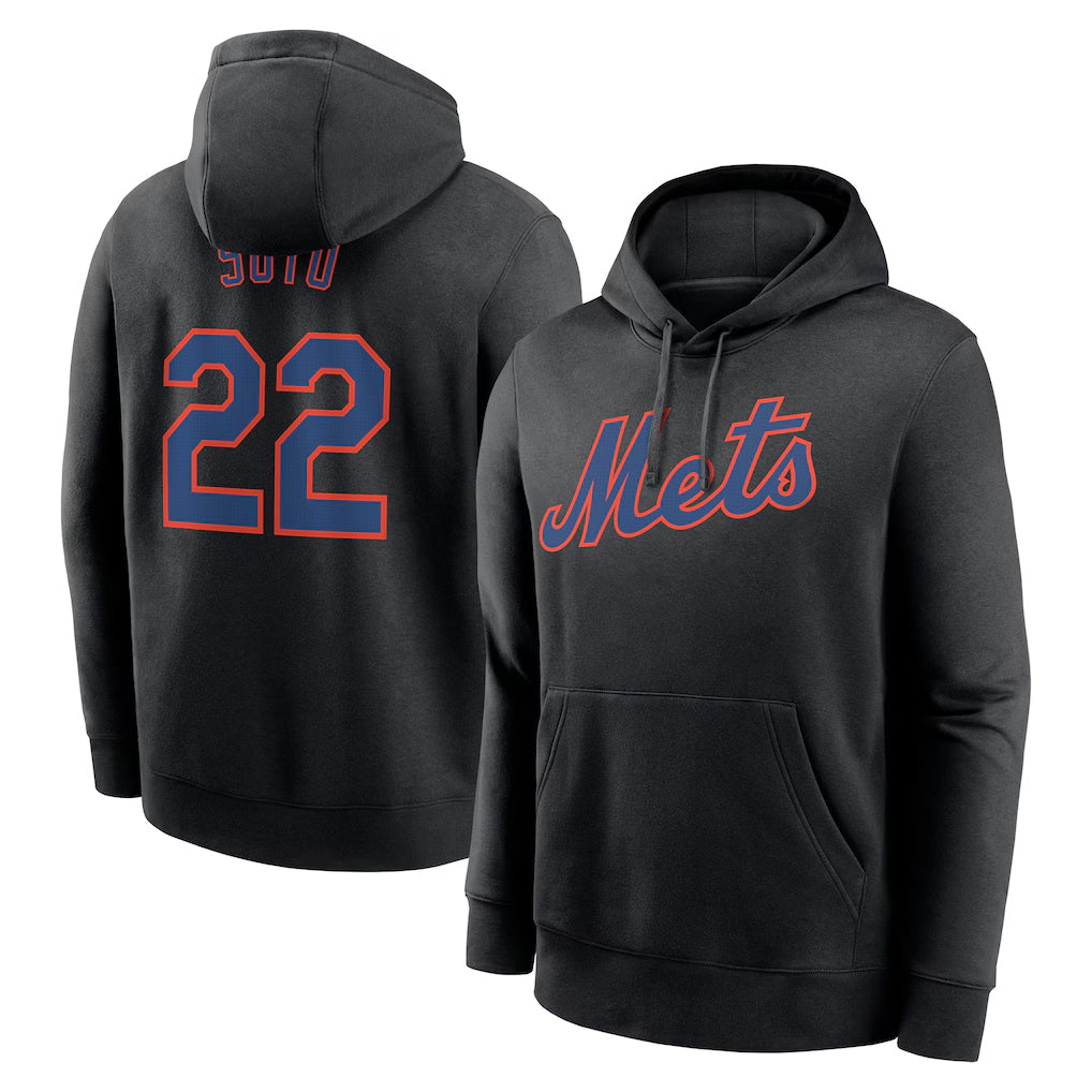 Boles NY.Mets #22 Juan Soto Player Black Club Pullover Hoodie Game Stitched Jerseys