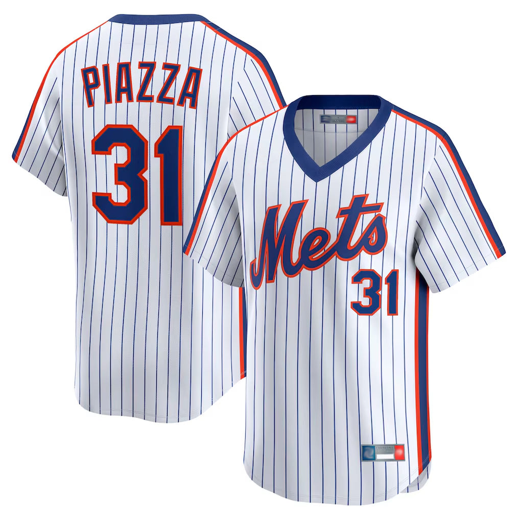 Boles NY.Mets #31 Mike Piazza Player White Cooperstown Collection T-shirt Game Stitched Jerseys