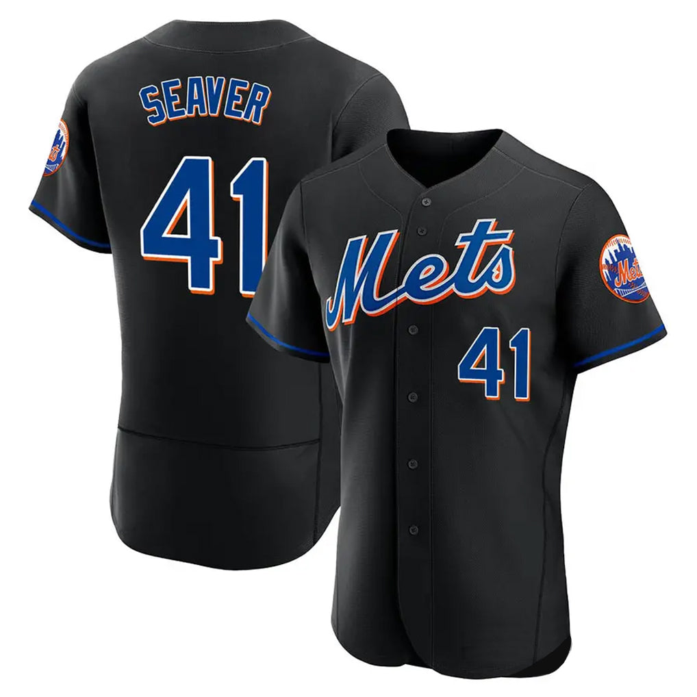 Boles NY.Mets #41 Tom Seaver Player Black Replica Home Limited Elite Stitched Jerseys
